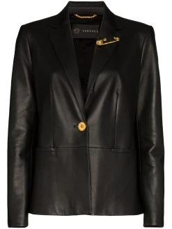 Versace blazer en cuir à détail d'epingle à nourrice