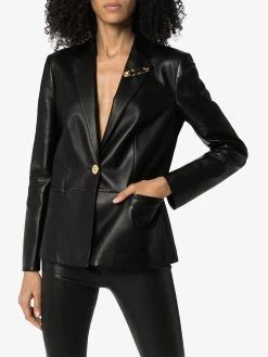 Versace blazer en cuir à détail d'epingle à nourrice