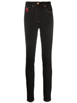 Versace jean skinny à fleurs brodées