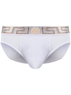 Versace slip à bord Greca strassé