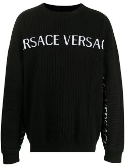 Versace pull en maille intarsia à logo