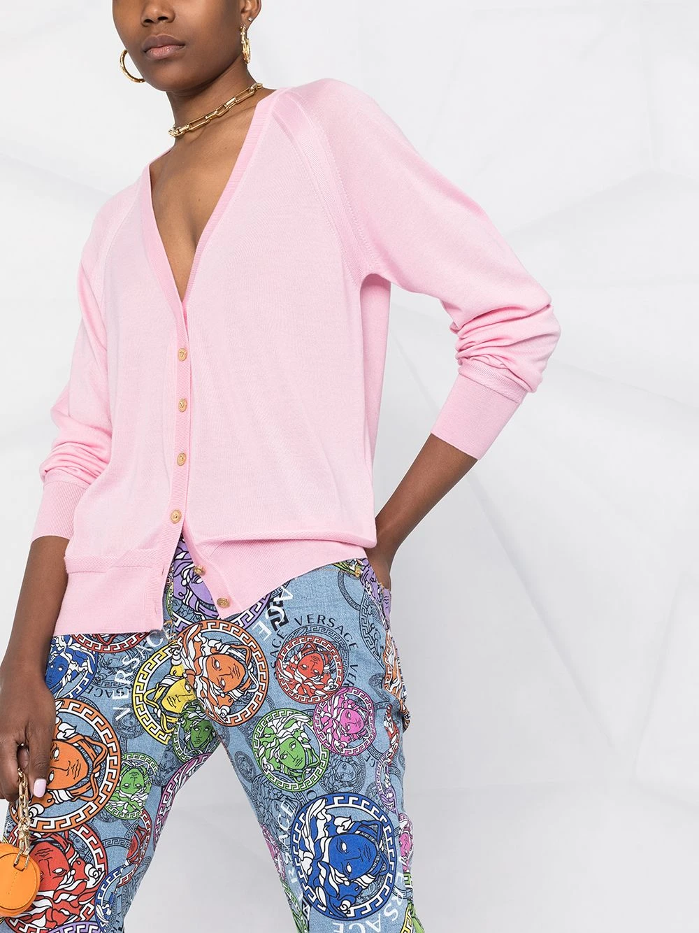 Versace Haute Qualité Cardigan en maille fine à boutons Medusa cardigans femme 7 Versace cardigan en maille fine à boutons Medusa