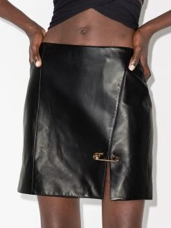 Versace minijupe portefeuille en cuir à détail d'épingle à nourrice