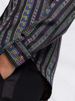 Versace chemise en soie à imprimé Greca Neon