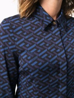 Versace Chemise en soie à imprimé géométrique Bonne Qualité chemises femme 11 Versace chemise en soie à imprimé géométrique