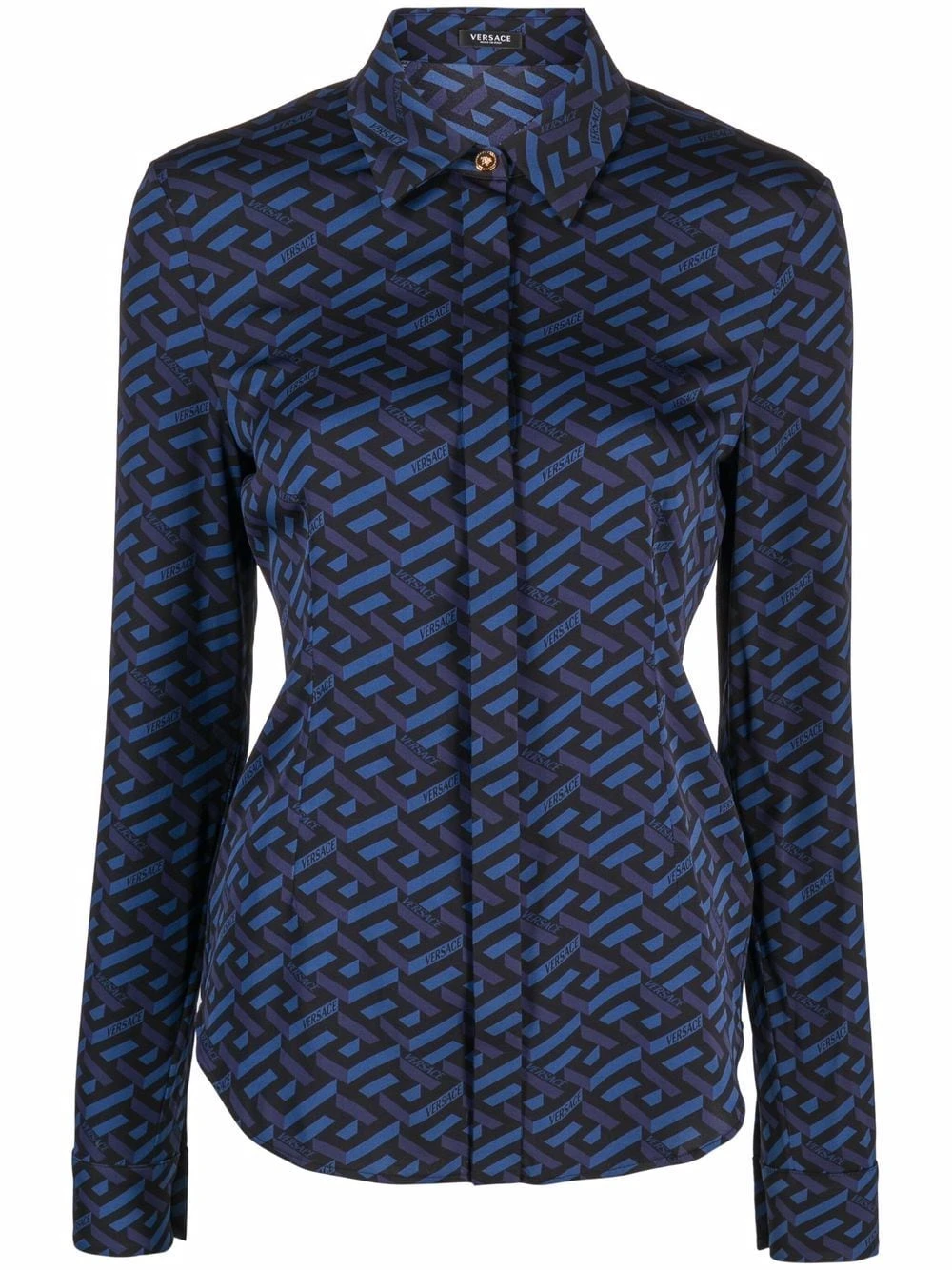 Versace Chemise en soie à imprimé géométrique Bonne Qualité chemises femme 3 Versace chemise en soie à imprimé géométrique