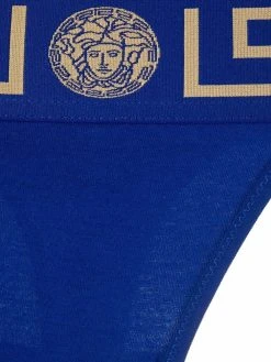 Versace string en coton à imprimé Greca