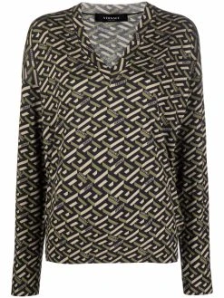 Versace pull imprimé La Greca à col v