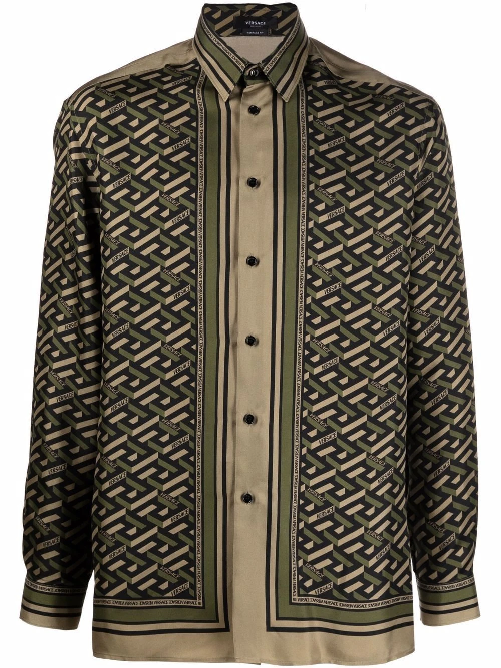 Un Tarif Préférentiel Versace Chemise en soie à imprimé géométrique chemises homme 3 Versace chemise en soie à imprimé géométrique