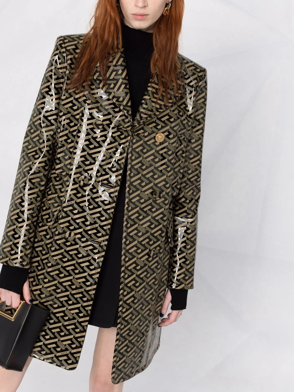 Versace Prix Sacrifiés Manteau à imprimé La Greca manteaux à simple boutonnage femme 5 Versace manteau à imprimé La Greca