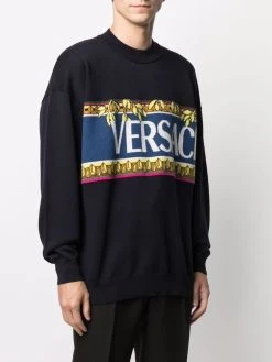 Versace pull à logo en intarsia