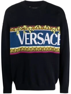 Versace pull à logo en intarsia