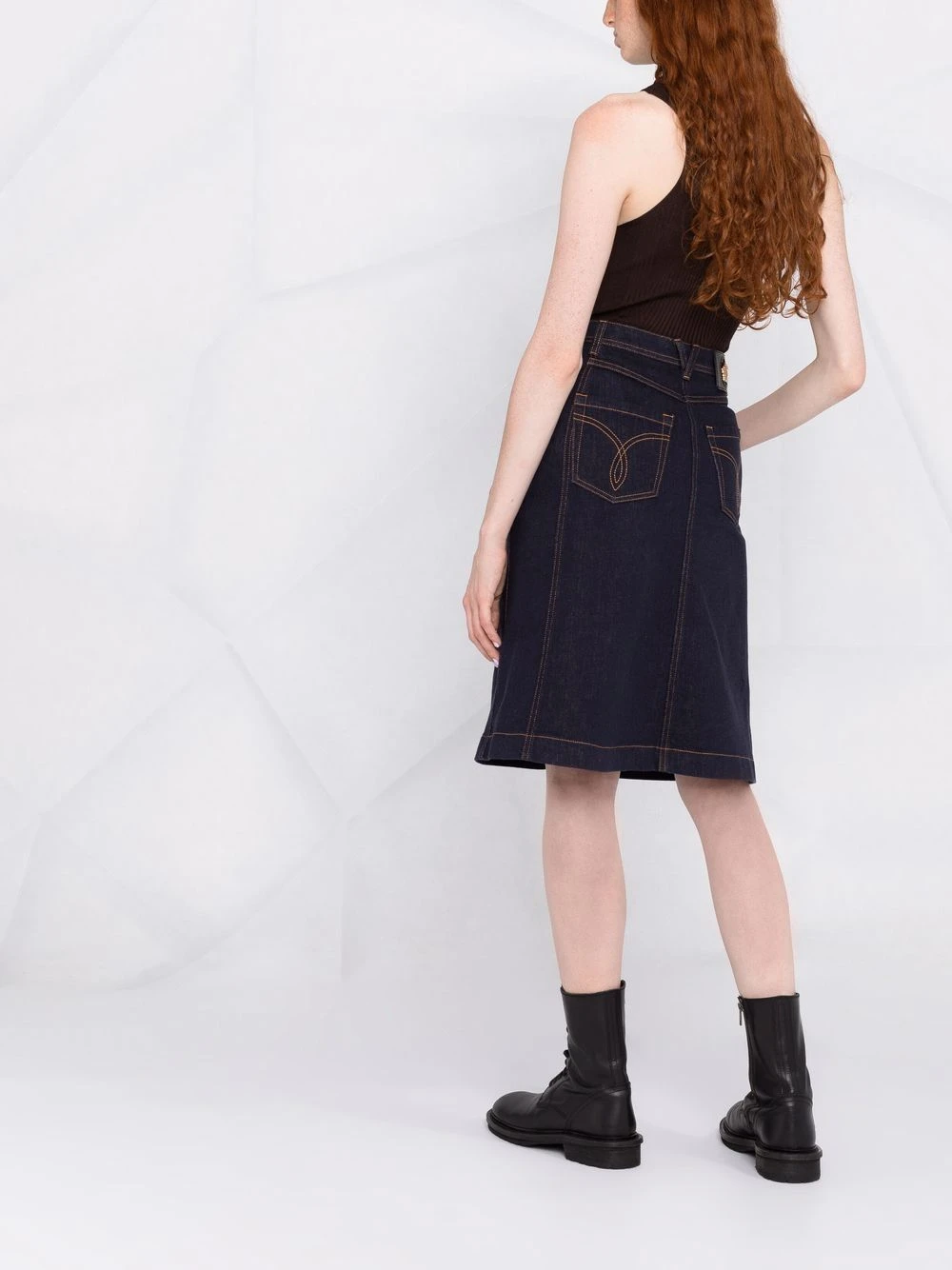 Haute Qualité Versace Jupe mi longue en jean jupes trapèze femme 8 Versace jupe mi-longue en jean