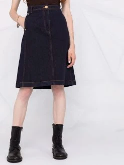 Haute Qualité Versace Jupe mi longue en jean jupes trapèze femme 12 Versace jupe mi-longue en jean