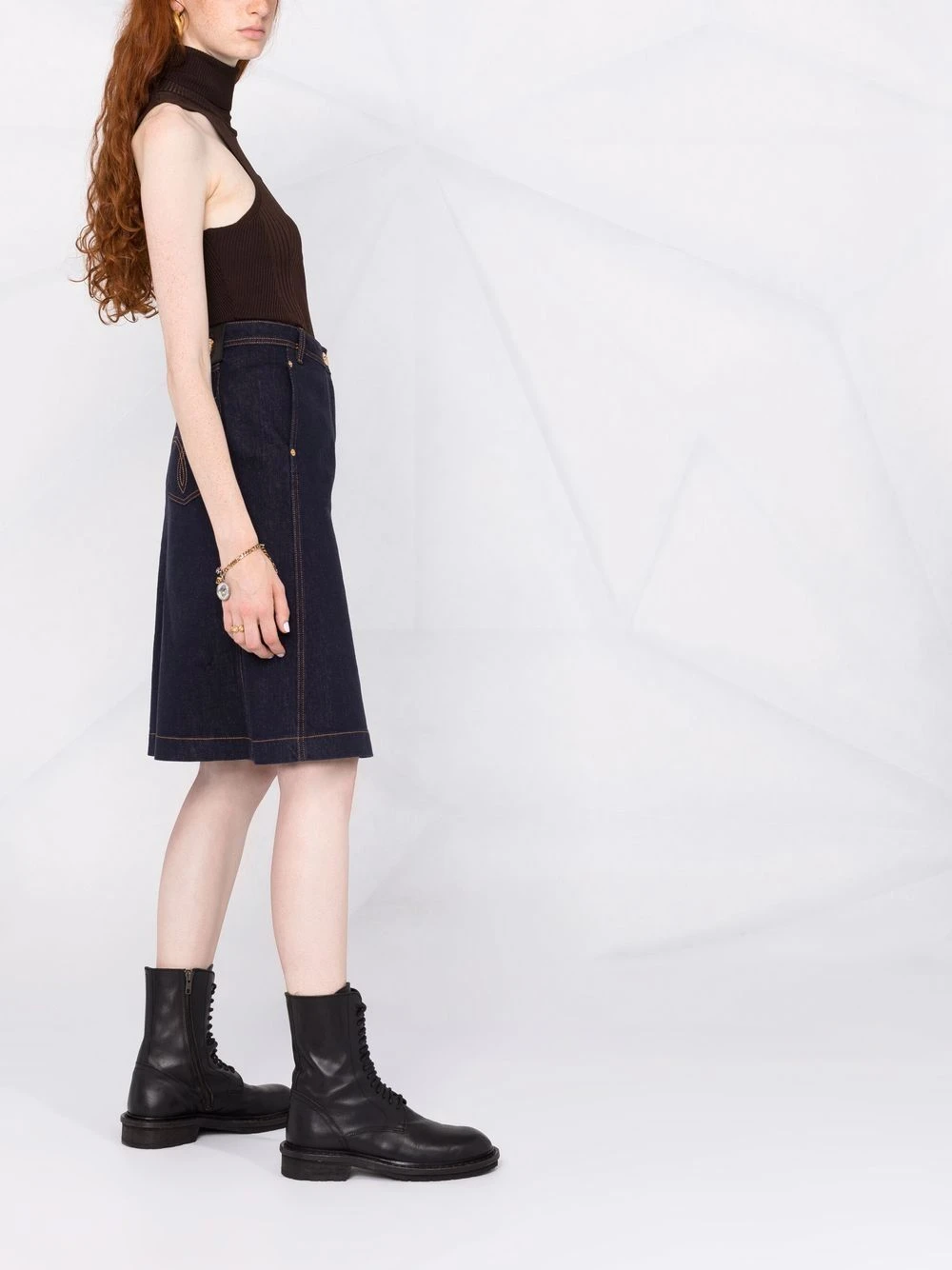 Haute Qualité Versace Jupe mi longue en jean jupes trapèze femme 6 Versace jupe mi-longue en jean