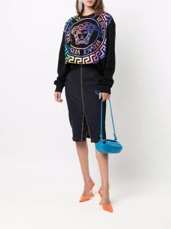 Versace jupe en jean à fermeture zippée