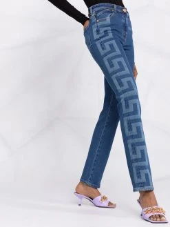 Versace jean droit à bandes Greca