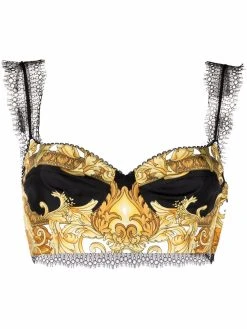 Versace brassière en soie bordée de dentelle