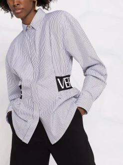 Versace chemise rayée à bande logo en intarsia