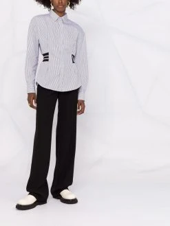 Versace chemise rayée à bande logo en intarsia