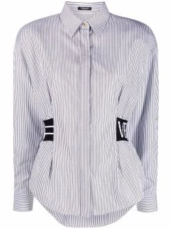 Versace chemise rayée à bande logo en intarsia