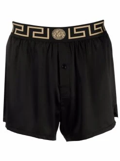 Versace short de pyjama en soie à bordure Greca