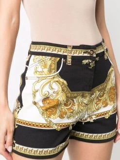 Versace short en jean à imprimé baroque