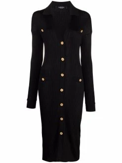 Versace robe boutonnée en maille nervurée