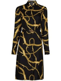 Versace robe-chemise en soie Greca Chain à taille ceinturée