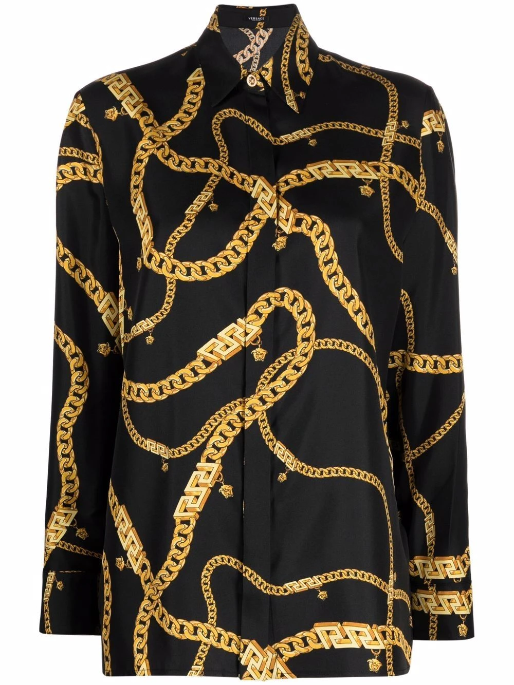 Versace Prix Jamais Vus Chemise en soie à logo imprimé chemises femme 3 Versace chemise en soie à logo imprimé