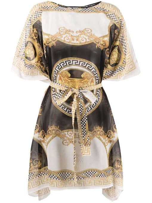Versace robe en soie à imprimé Barocco