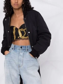 Versace brassière en soie à imprimé graphique