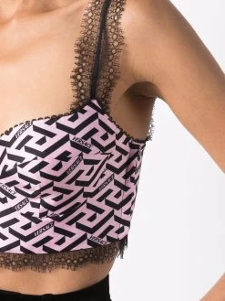 Discount En Ligne Versace Haut crop en soie à logo imprimé débardeurs femme 11 Versace haut crop en soie à logo imprimé