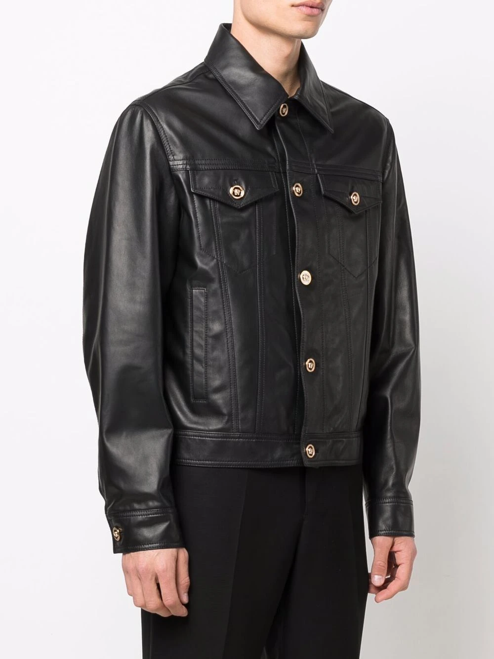 Versace Prix Avantageux Veste en cuir à boutonnière vestes en cuir homme 5 Versace veste en cuir à boutonnière